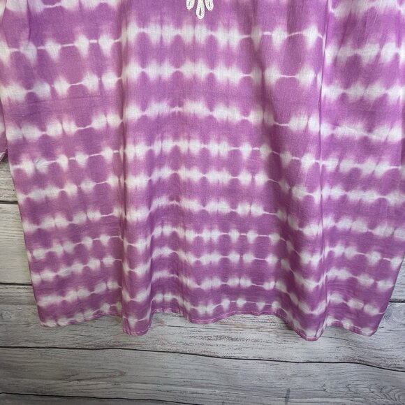 Catherines Blouse Size 2X Petite Purple Pink Soutache Trim Tunic Tie Dye BOHO - Picture 5 of 16